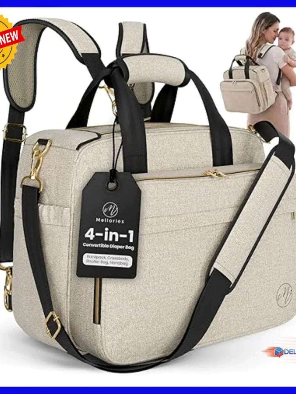 Convertible Diaper Bag Tote Backpack for Travel, Waterproof Oxford Polyester